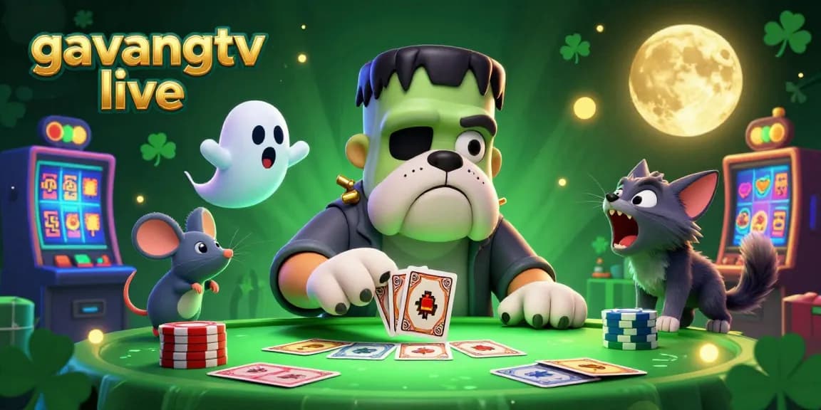 Experience thrilling gameplay with gavangtv live as the Frankenstein bulldog deals cards at a casino table.