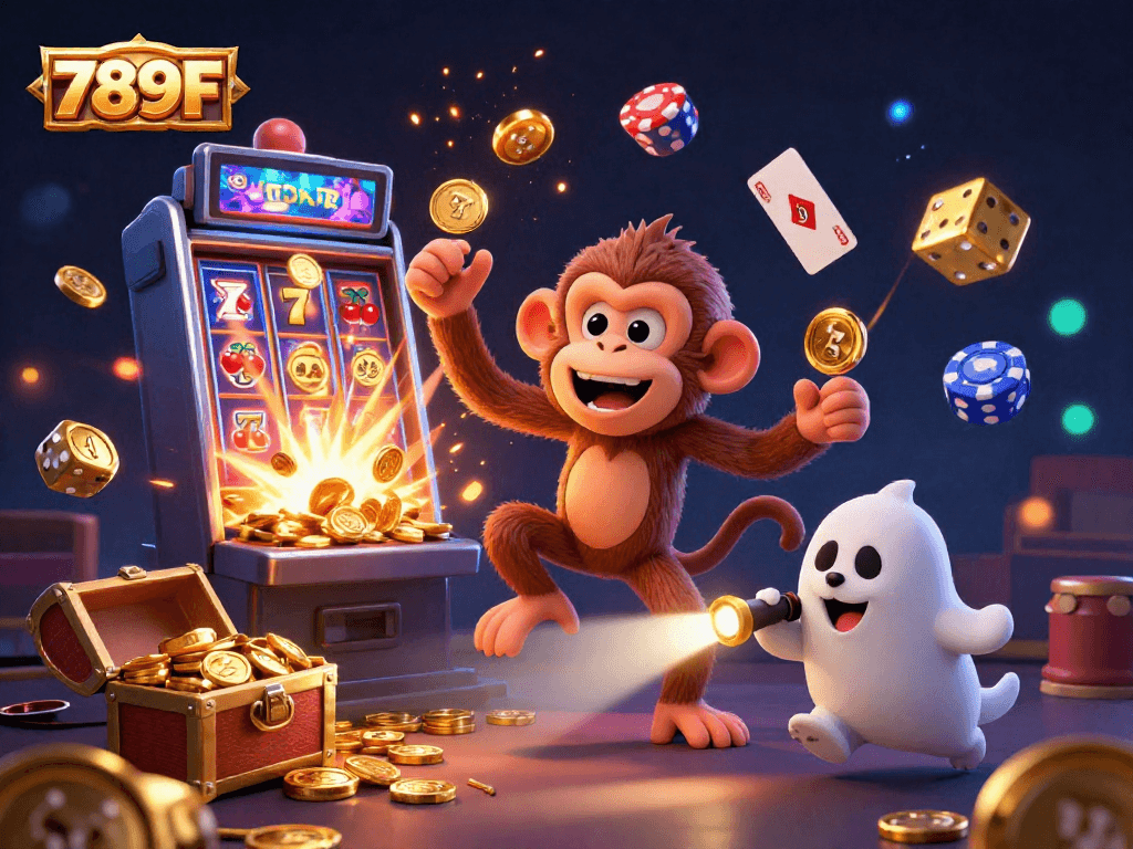 Immerse in the thrilling 789F casino adventure as the ghost-hunter puppy tracks a playful poltergeist monkey in a dynamic jackpot scene.