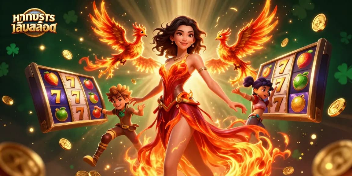 Experience exciting ทดลองเล่นสล็อต games with a stunning scene of a magical Asian woman and her phoenix