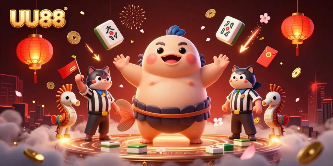 Engage with the vibrant UU88 underwater casino scene featuring a fugu, wise catfish, and festive elements.