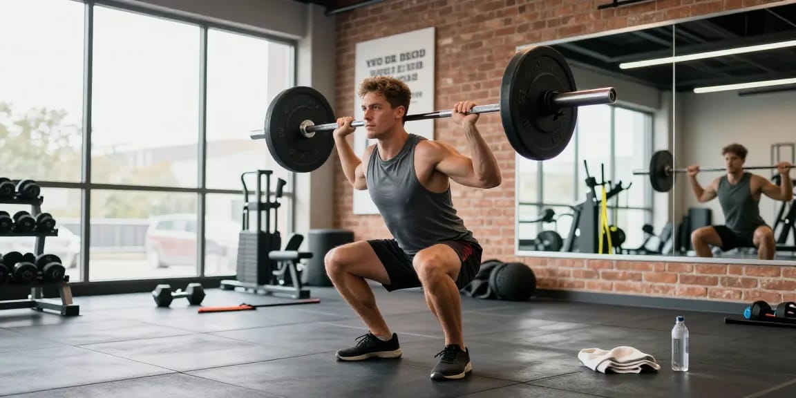 Anabolika kaufen für mehr Muskelaufbau im Fitnessstudio mit motiviertem Sportler beim Training.
