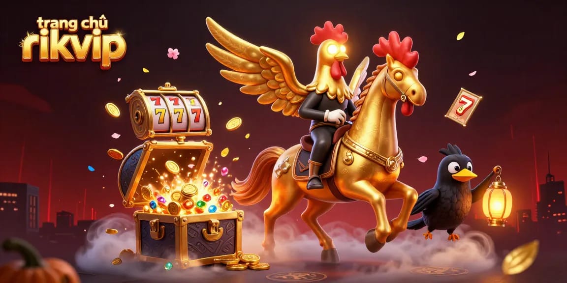 Play exciting games at trang chủ rikvip featuring a golden rooster in a mystical casino.