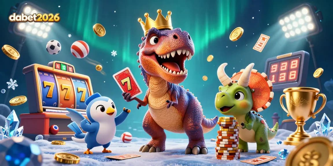 Experience dabet2026 with dynamic 3D casino characters shuffling cards and stacking chips.