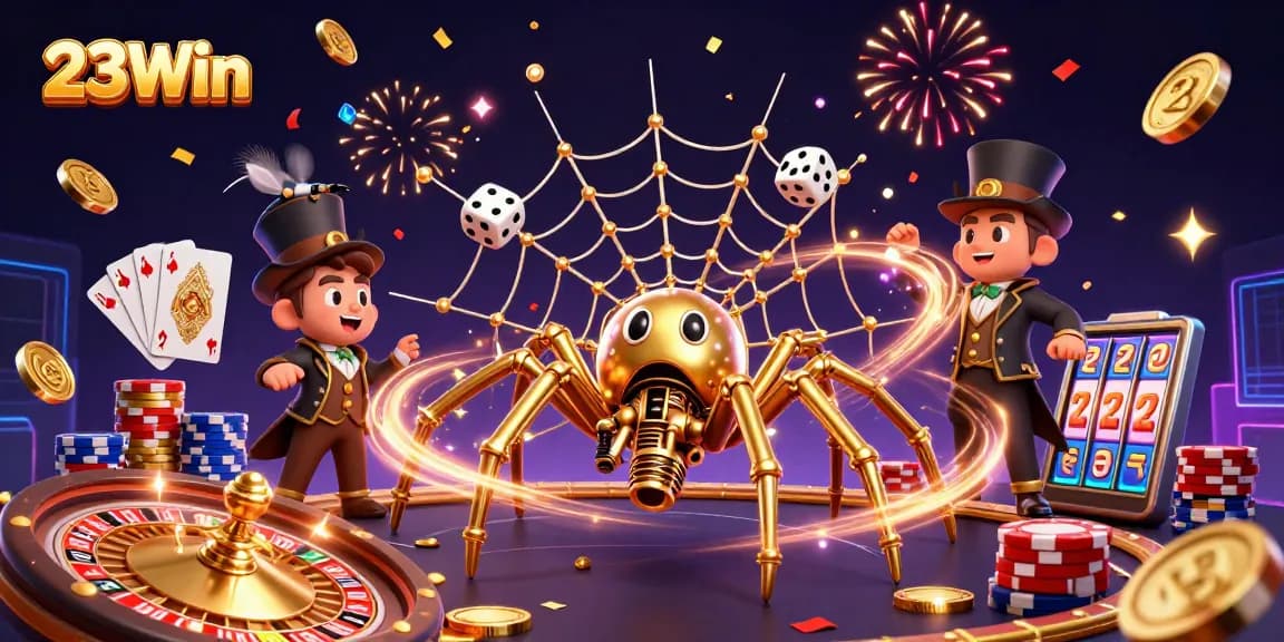 Experience the 23Win casino thrills with a rich 3D illustration of gaming excitement.