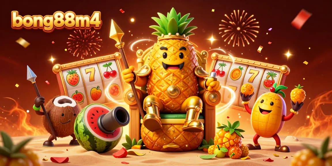 Experience the thrill of slots at bong88m4, featuring vibrant 3D golden characters celebrating in a carnival of luck.