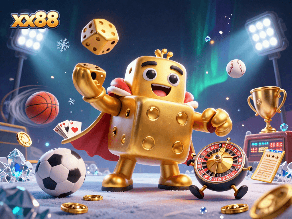 Experience the excitement of betting with xx88's vibrant 3D casino illustration featuring dynamic elements.