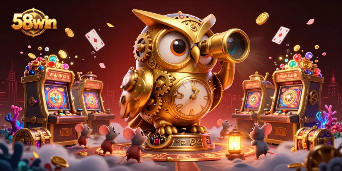 Spin the reels at 58win with enchanting casino atmosphere featuring gold coins and vibrant game elements.