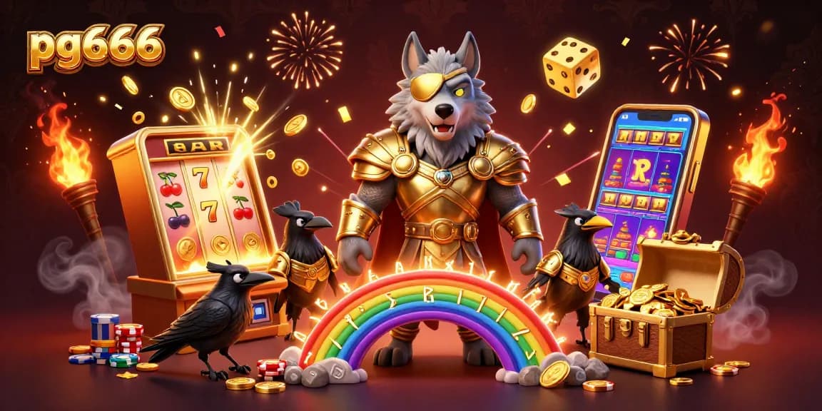 Play exciting casino games at pg666 with Odin and ravens celebrating a jackpot!