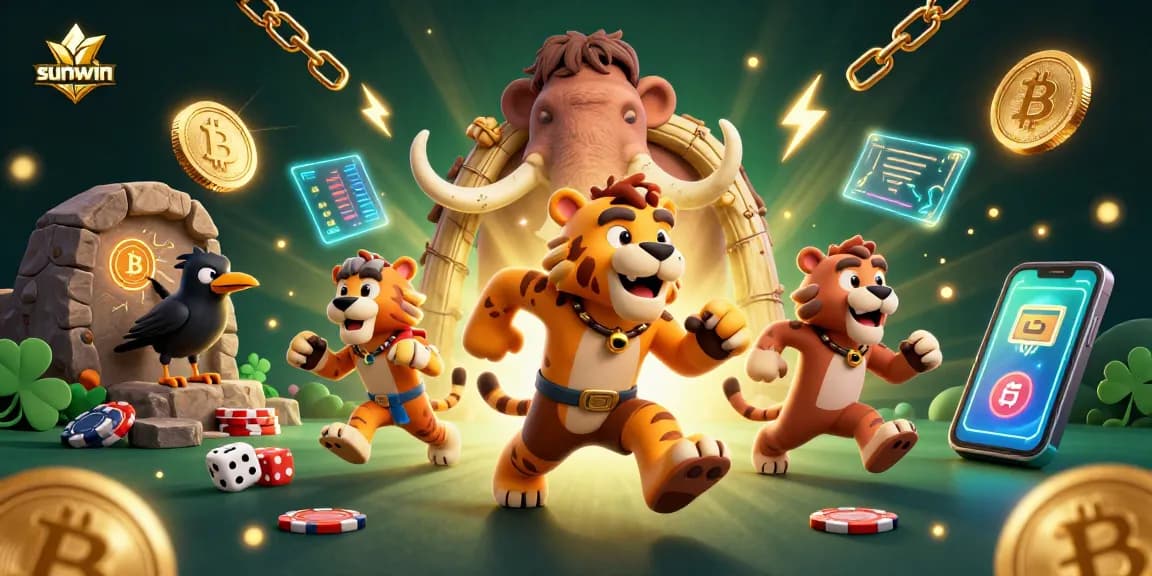 Experience thrilling gaming at sunwin with a 3D cartoon scene featuring prehistoric casino action.
