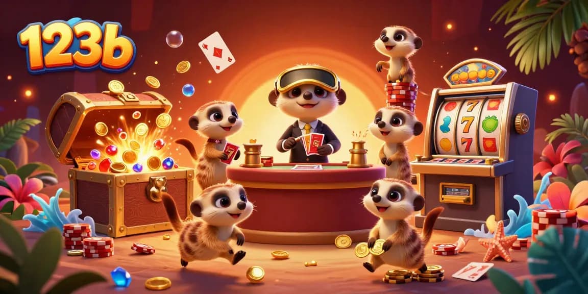 123b meerkats manage a vibrant casino, showcasing a dynamic gaming operation scene.