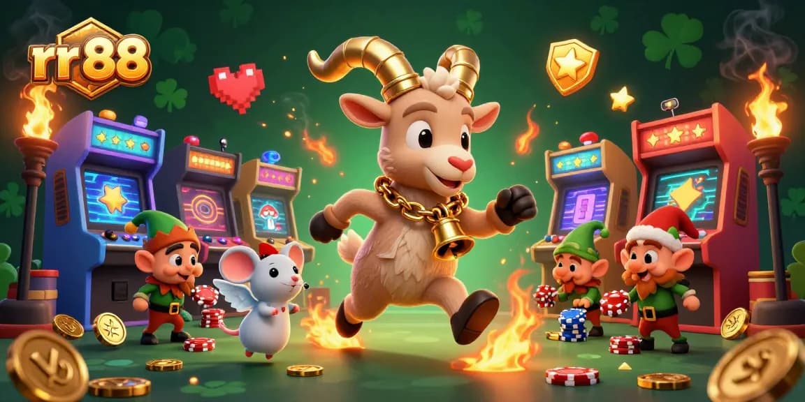 Experience exciting games with rr 88 as the Krampus goat manages a festive casino filled with colorful arcade elements.