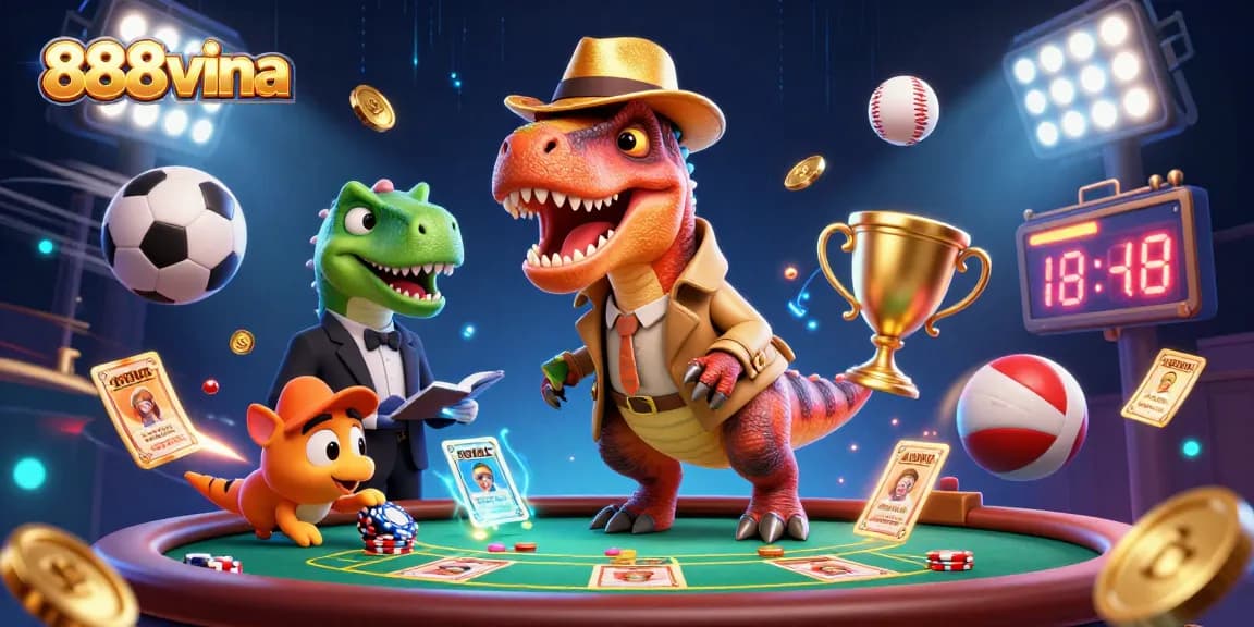 Experience thrilling action at 888vina with innovative games and characters in a vibrant casino environment.