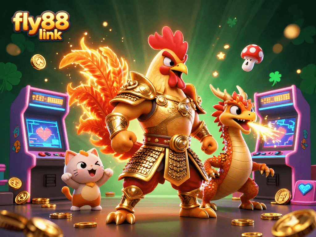 Engage with the fly88 link as colorful warriors embody the spirit of online gaming in an exciting casino scene.