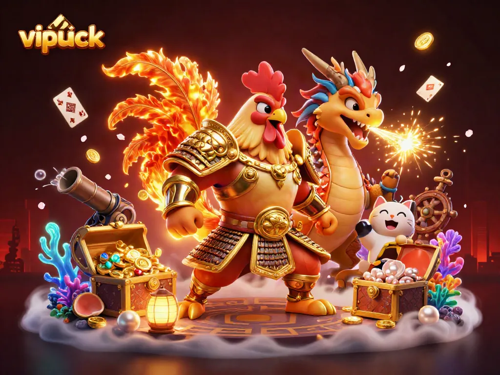 Experience thrilling gameplay at vipluck with warrior characters amidst vibrant casino elements.