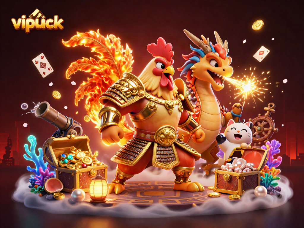 Experience thrilling gameplay at vipluck with warrior characters amidst vibrant casino elements.
