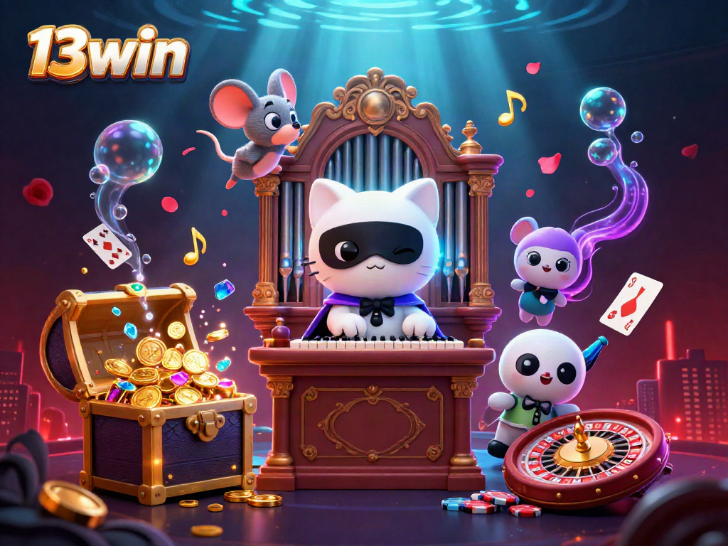 13win offers thrilling casino experiences with vibrant characters, golden coins, and a dynamic roulette setting.