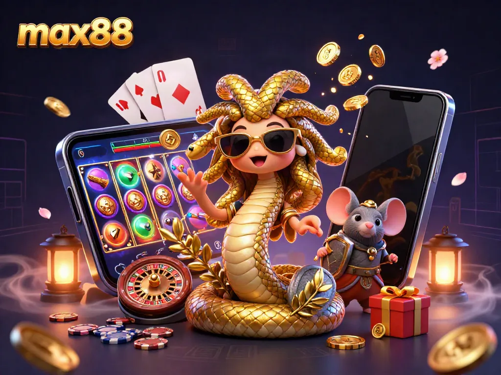 Engage with max88's vibrant casino world featuring Medusa and dynamic game elements.