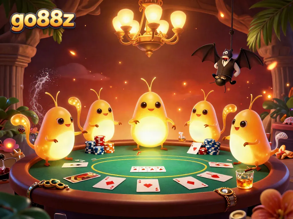 Experience the glow of go88z with vibrant glowworms in a detailed casino setting.