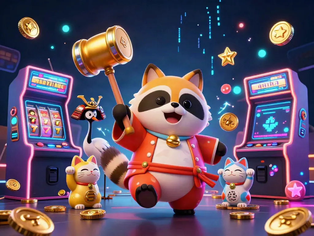 Engage with exciting luck at abcti88 with cheerful tanuki and fortune cats celebrating casino gaming.