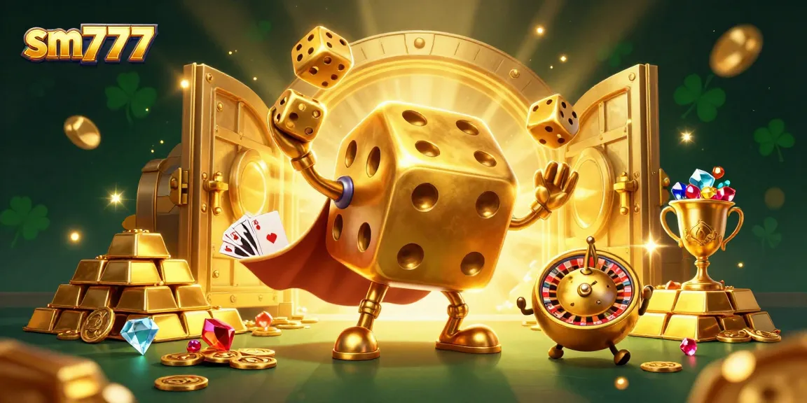 Experience the thrill of sm777 with a whimsical, vibrant 3D casino scene filled with treasure and games.