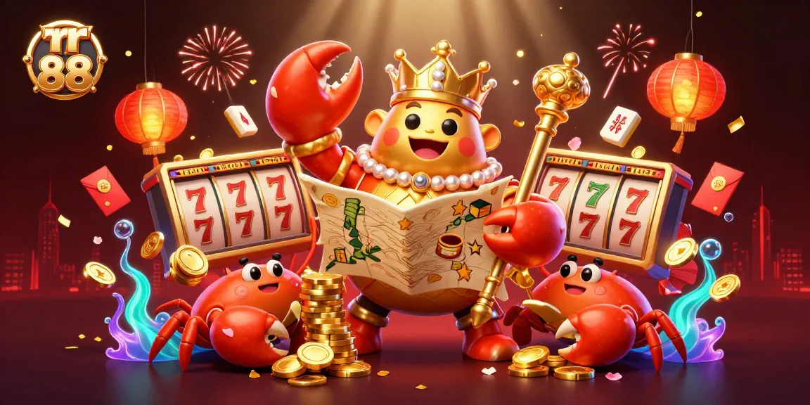Experience the vibrant casino excitement with rr 88 featuring a golden crab emperor and dynamic slot elements.