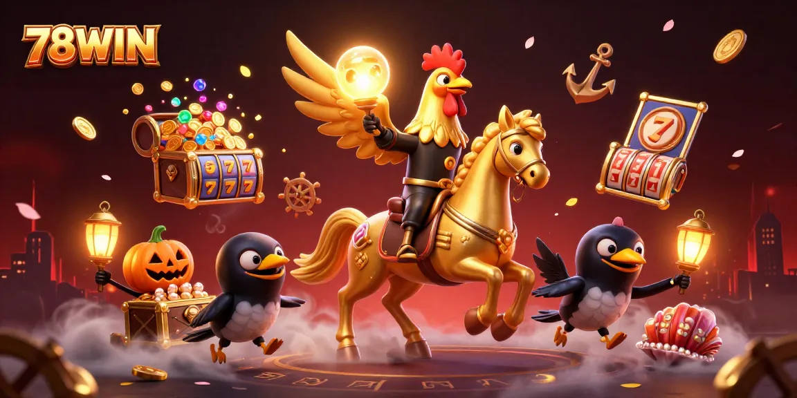 Engage in excitement with 78WIN's vibrant golden rooster and immersive casino scene.