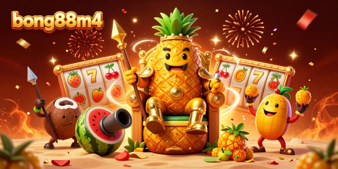 Experience the thrill of slots at bong88m4, featuring vibrant 3D golden characters celebrating in a carnival of luck.
