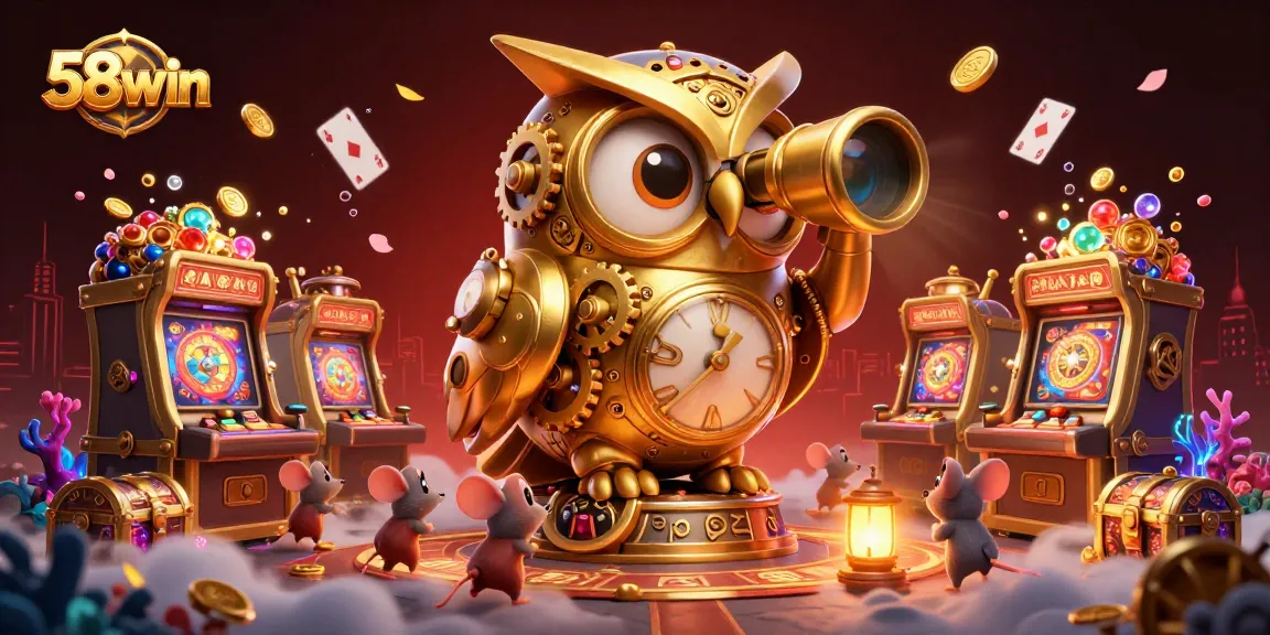 Spin the reels at 58win with enchanting casino atmosphere featuring gold coins and vibrant game elements.