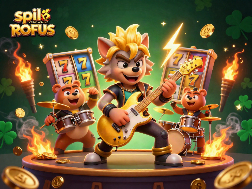 Engage in spil casino uden om ROFUS with vibrant characters in a dynamic 3D casino scene.