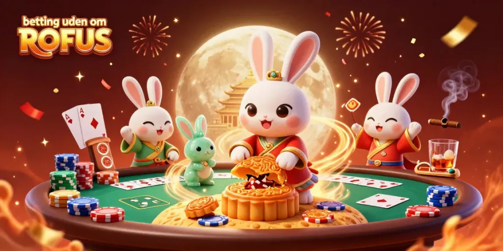 Engage in betting uden om ROFUS with vibrant casino elements featuring unique characters and poker-themed visuals.