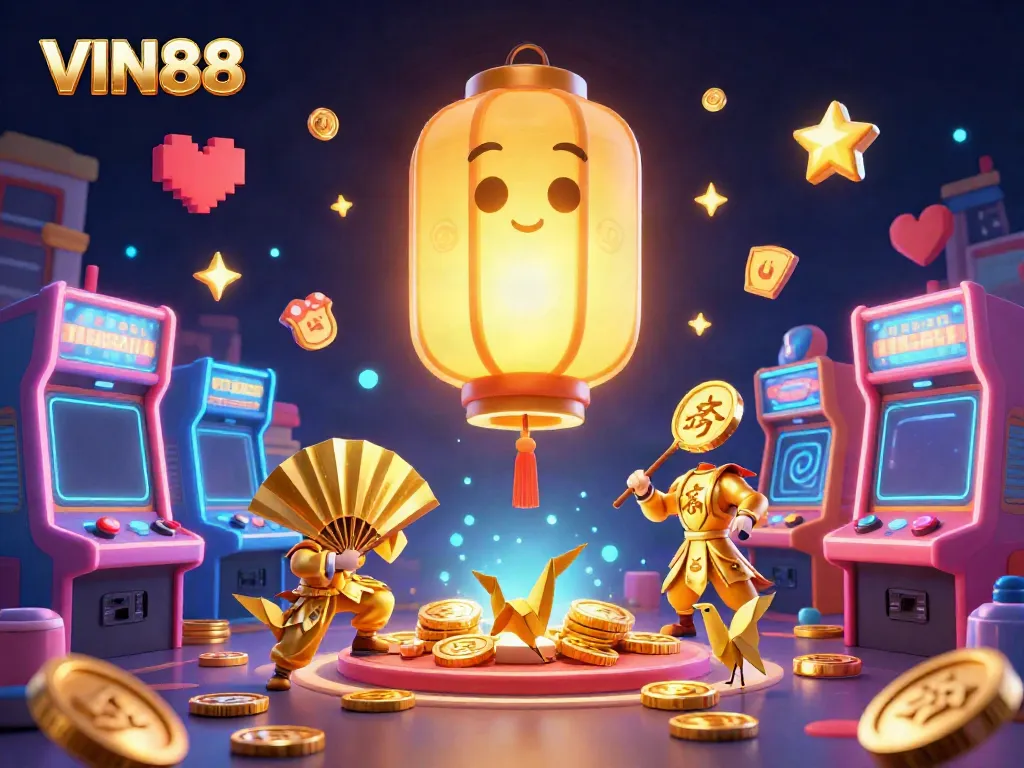 Experience thrilling gameplay at VIN88 with a vibrant spirit and game elements illuminating the night market casino.