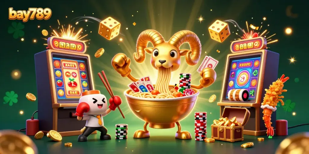 Experience thrilling gameplay with bay789’s vibrant casino scene featuring a playful ramen bowl dealer.