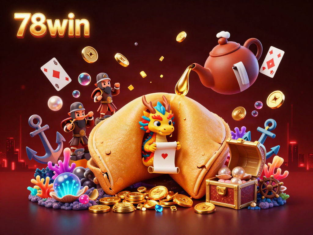 Engage with 78win in a vibrant 3D casino scene featuring colorful fortune and treasure elements.