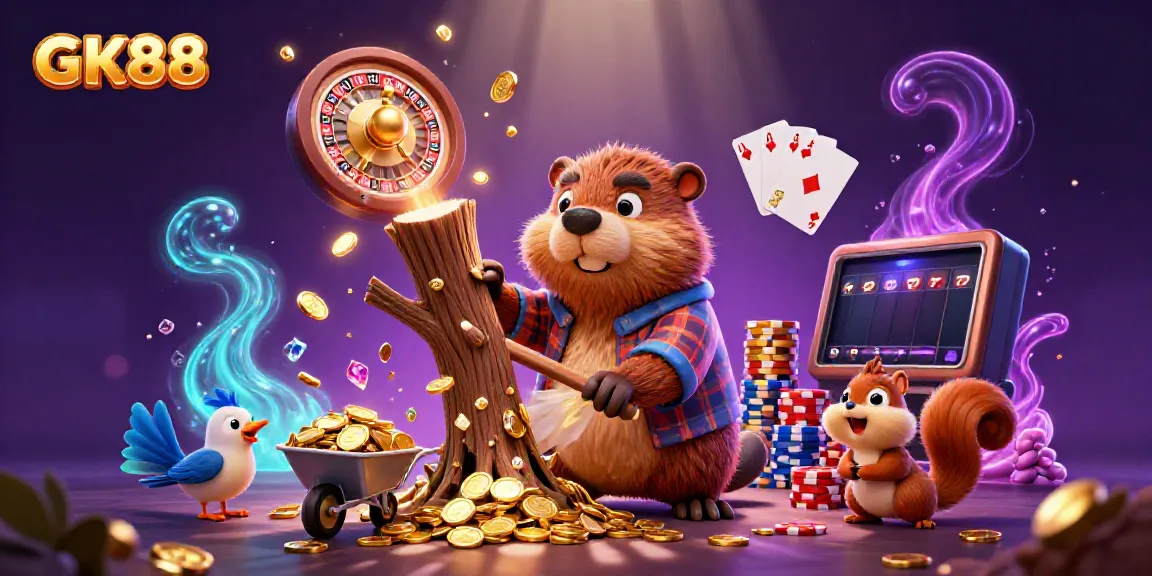 Play engaging slot games with GK88 featuring golden coins raining down and vibrant game elements.