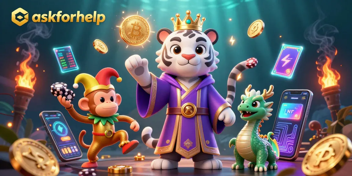 Engage with askforhelp through this vibrant 3D illustration showcasing lively casino characters and crypto elements.