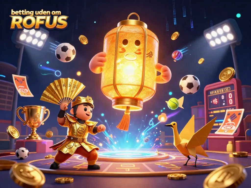 Engage in betting uden om ROFUS, showcasing vibrant 3D characters above a lively casino scene.