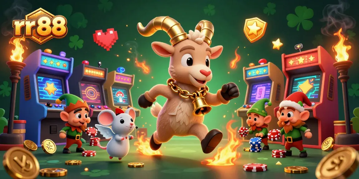 Experience exciting games with rr 88 as the Krampus goat manages a festive casino filled with colorful arcade elements.