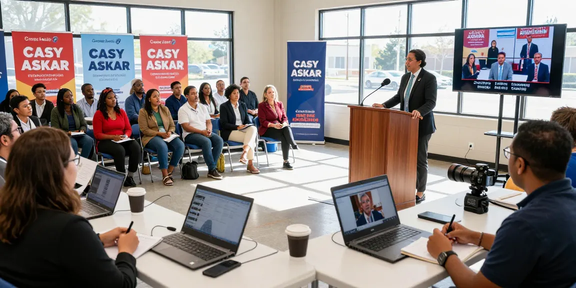Casey Askar engaging voters during a town hall meeting, showcasing community involvement and political discourse.