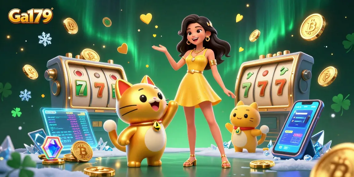 Engage in exciting gameplay at Ga179, featuring a joyful Asian woman, lucky cat, and dynamic casino elements.