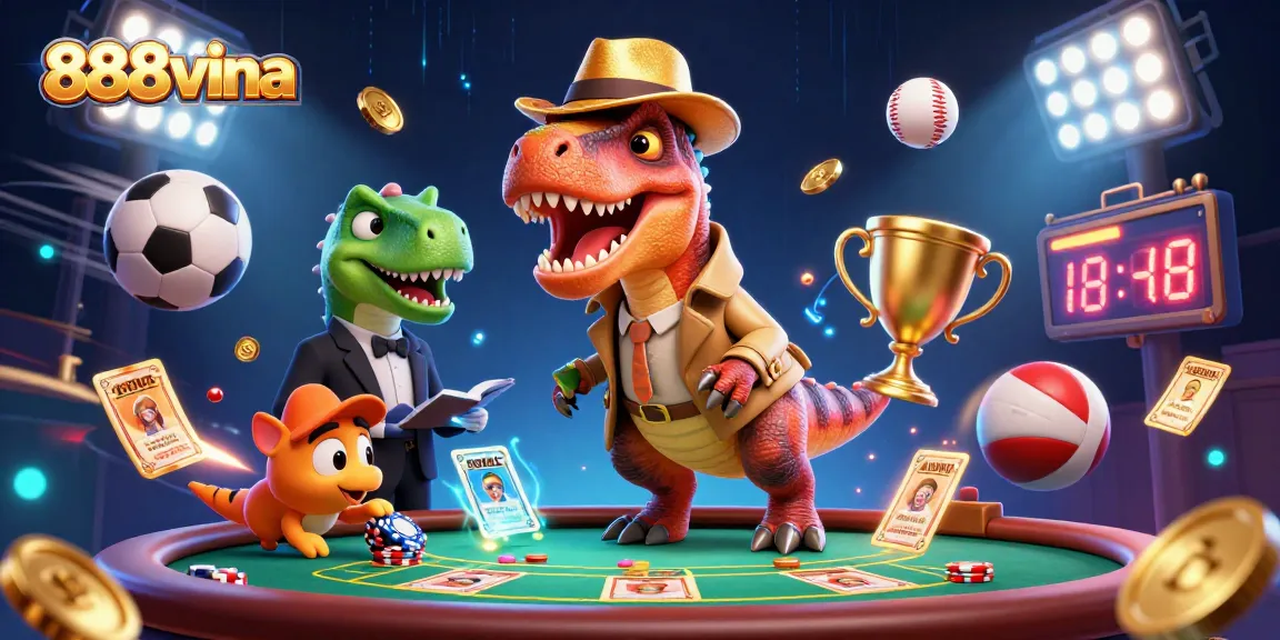 Experience thrilling action at 888vina with innovative games and characters in a vibrant casino environment.