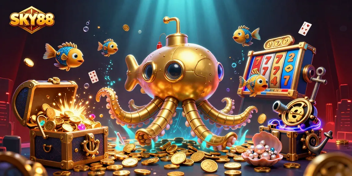 Engage in thrilling games at SKY88 with vibrant underwater treasures and dynamic casino elements.