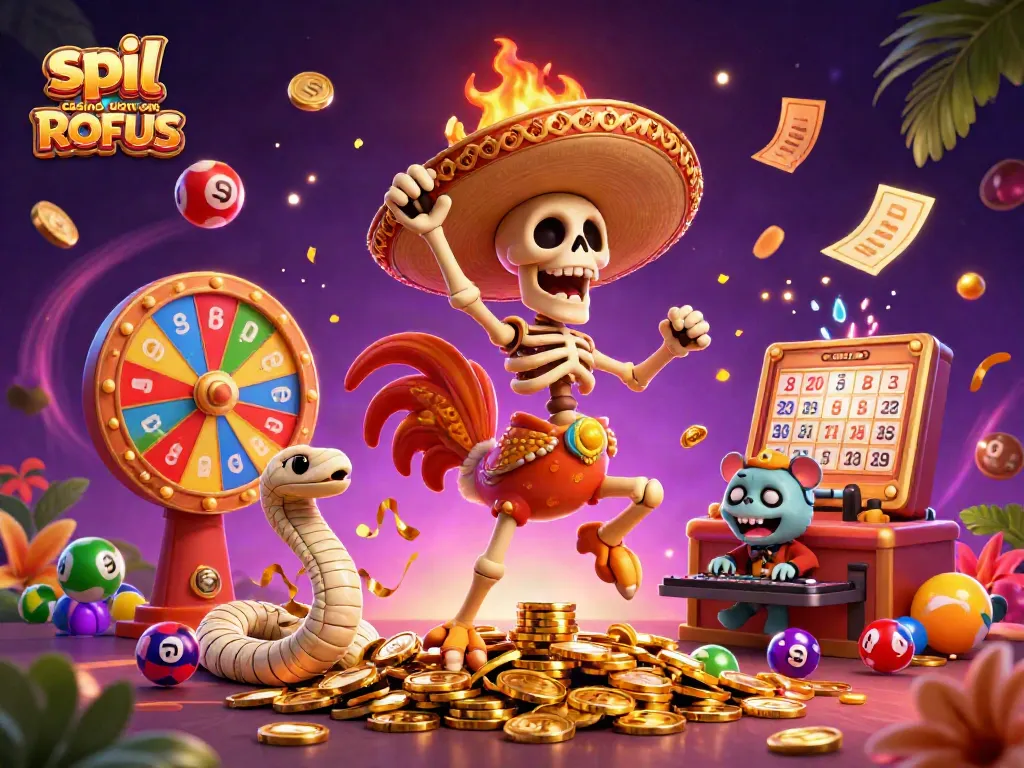 Engage in thrilling gaming with spil casino uden om ROFUS, featuring dynamic characters and vibrant casino elements.