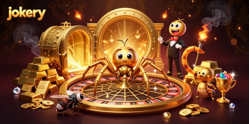 Experience jokery excitement as a fly nervously places bets at a roulette wheel spun by a centipede croupier.