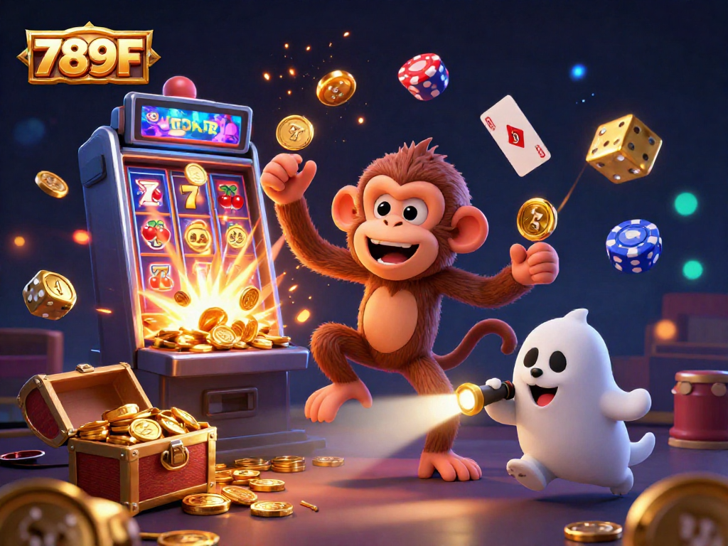 Immerse in the thrilling 789F casino adventure as the ghost-hunter puppy tracks a playful poltergeist monkey in a dynamic jackpot scene.