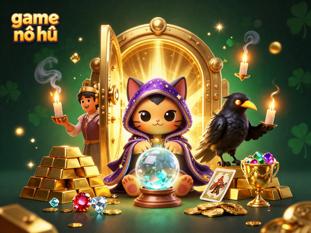 Spin the game nổ hũ for big wins as mystical characters guide your luck in this vibrant casino scene.