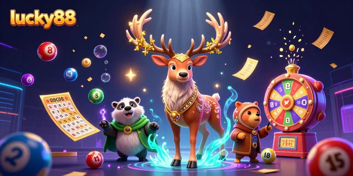 Engage with lucky88's vibrant lottery scene featuring a Celtic druid, a wise badger, and dazzling elements.