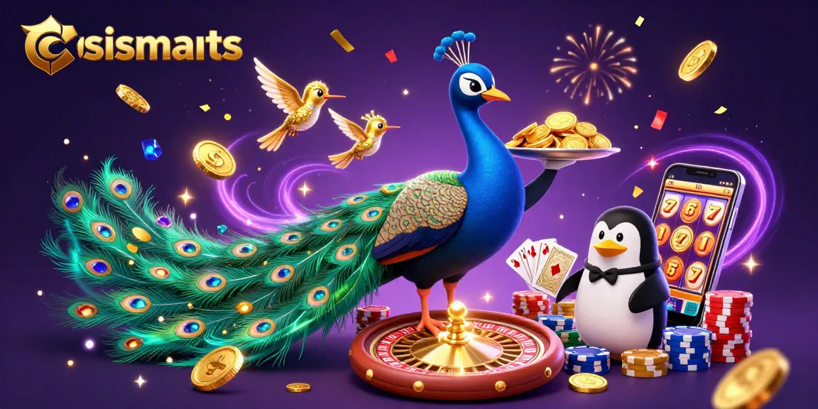 Experience excitement with csismarts through vibrant casino imagery featuring sparkling chips and playful characters.