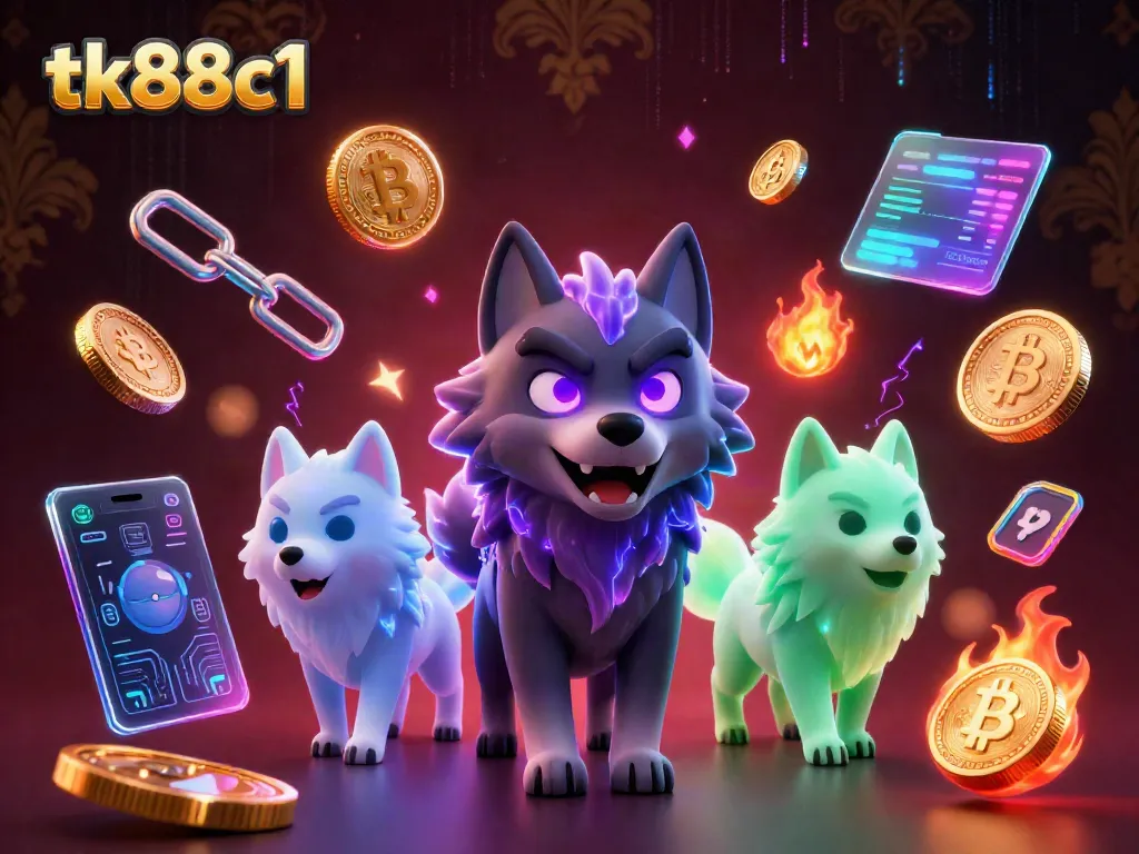 Experience thrilling gaming with tk88c1 featuring a mystical wolf pack in a vibrant casino scene.