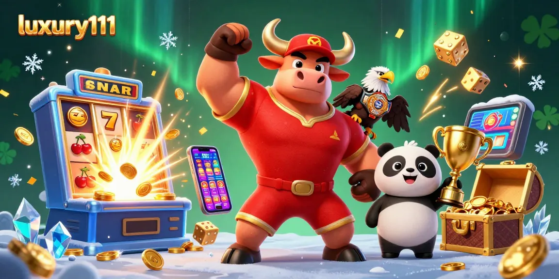 Experience the thrill of luxury111 with a captivating 3D casino scene featuring a bull mascot and dynamic game elements.