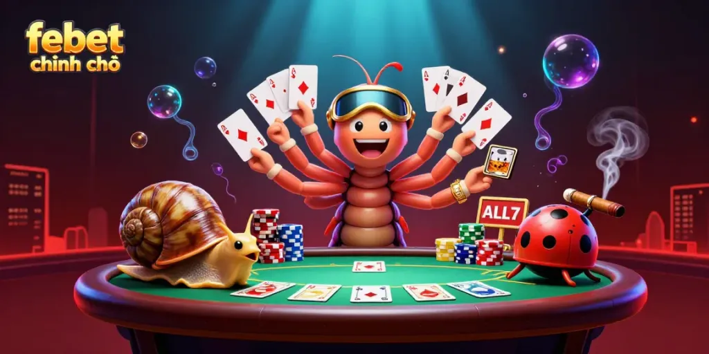 Experience febet chính chủ with vibrant casino action featuring playful characters and poker excitement.